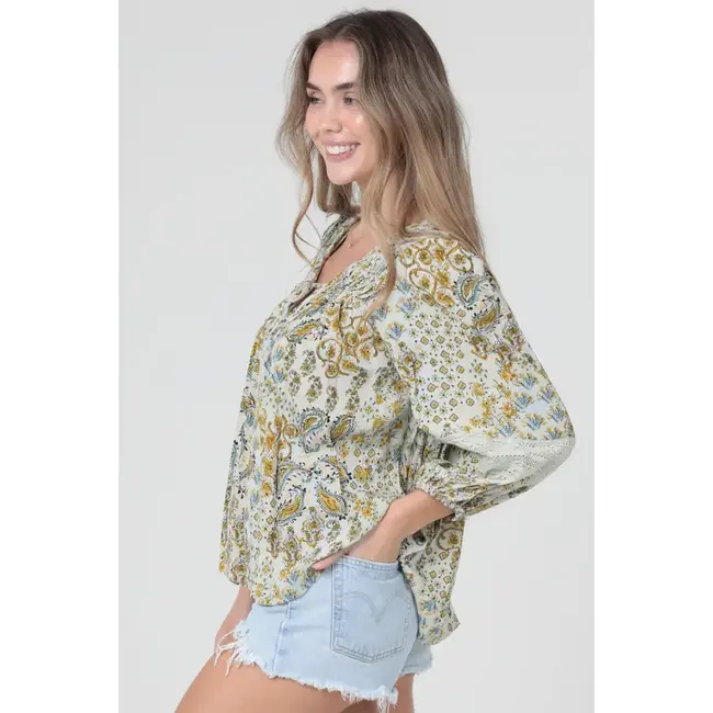 Angie Angie Long Sleeve V-Neck Top  (C2E26)