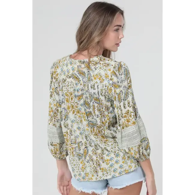 Angie Angie Long Sleeve V-Neck Top  (C2E26)