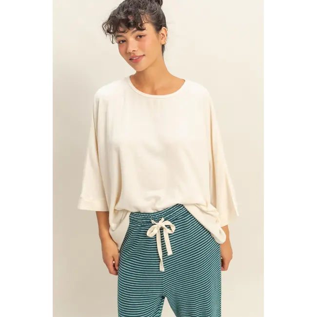 Double Zero Double Zero Batwing 3/4 Sleeve Oversized Top (DZ25E133)