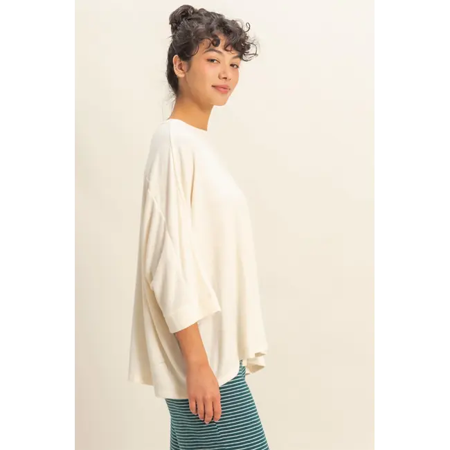 Double Zero Double Zero Batwing 3/4 Sleeve Oversized Top (DZ25E133)
