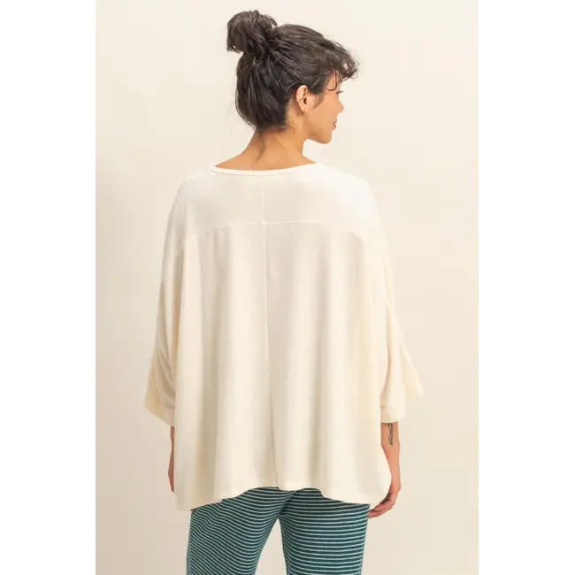 Double Zero Double Zero Batwing 3/4 Sleeve Oversized Top (DZ25E133)