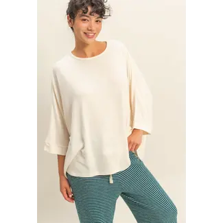 Double Zero Double Zero Batwing 3/4 Sleeve Oversized Top (DZ25E133)