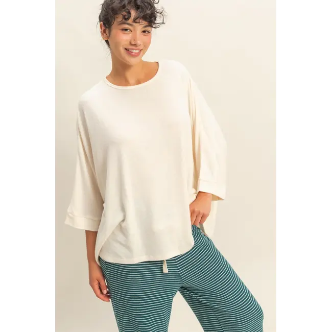Double Zero Double Zero Batwing 3/4 Sleeve Oversized Top (DZ25E133)