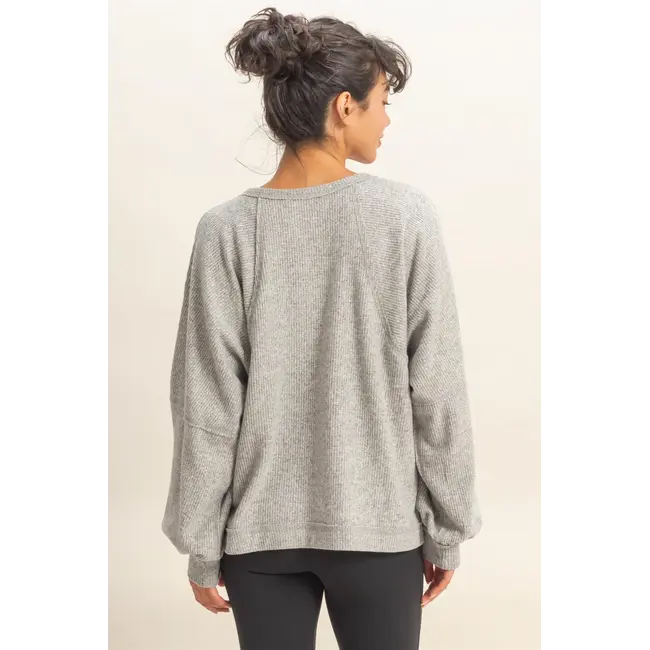 Double Zero Double Zero Brushed Waffle Long Sleeve Casual Top (DZ25F398)