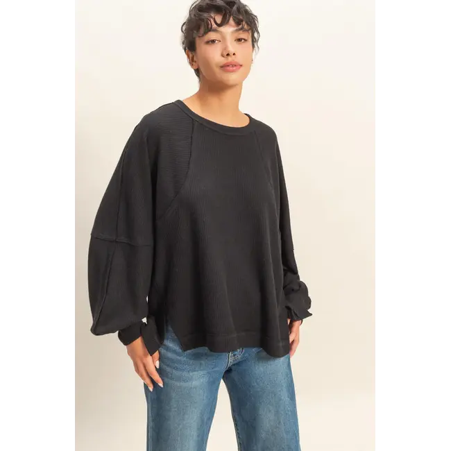 Double Zero Double Zero Brushed Waffle Long Sleeve Casual Top (DZ25F398)