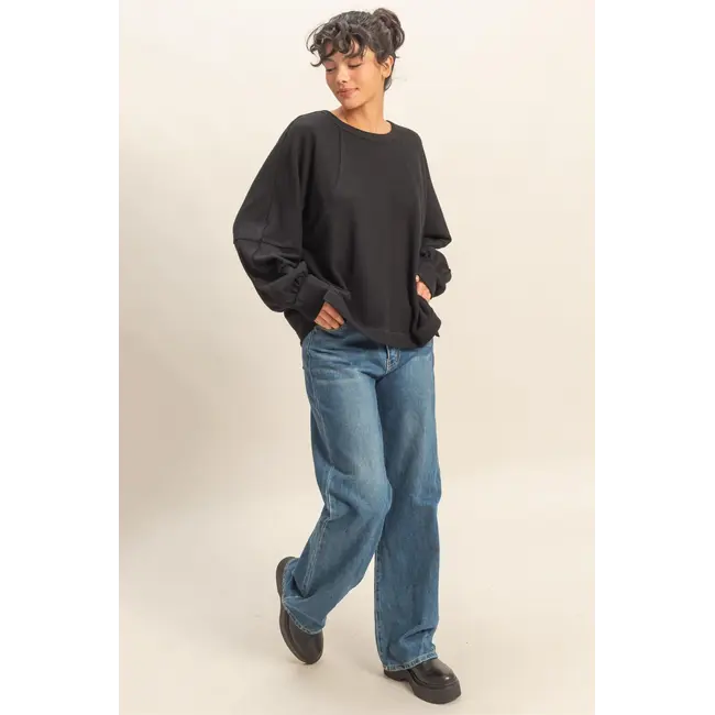 Double Zero Brushed Waffle Long Sleeve Casual Top (DZ25F398)