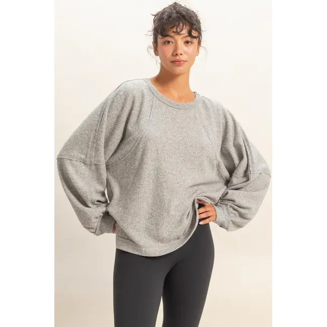 Double Zero Double Zero Brushed Waffle Long Sleeve Casual Top (DZ25F398)