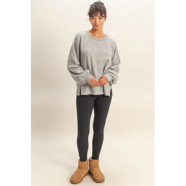 Double Zero Brushed Waffle Long Sleeve Casual Top (DZ25F398)