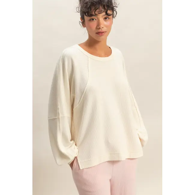 Double Zero Double Zero Brushed Waffle Long Sleeve Casual Top (DZ25F398)