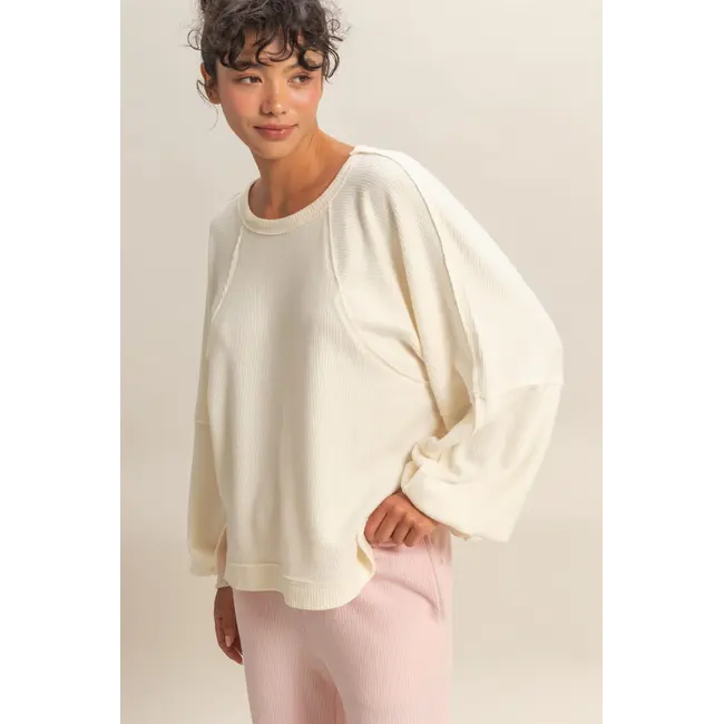 Double Zero Double Zero Brushed Waffle Long Sleeve Casual Top (DZ25F398)