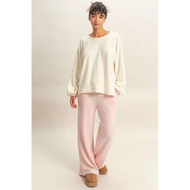 Double Zero Double Zero Brushed Waffle Long Sleeve Casual Top (DZ25F398)