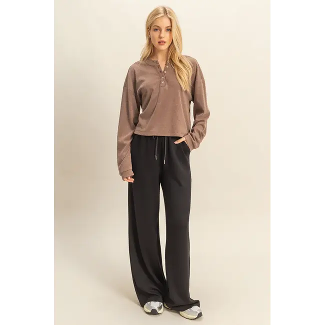 HYFVE HYFVE Mineral Washed Long-Sleeve Henley Top (HF25E806)