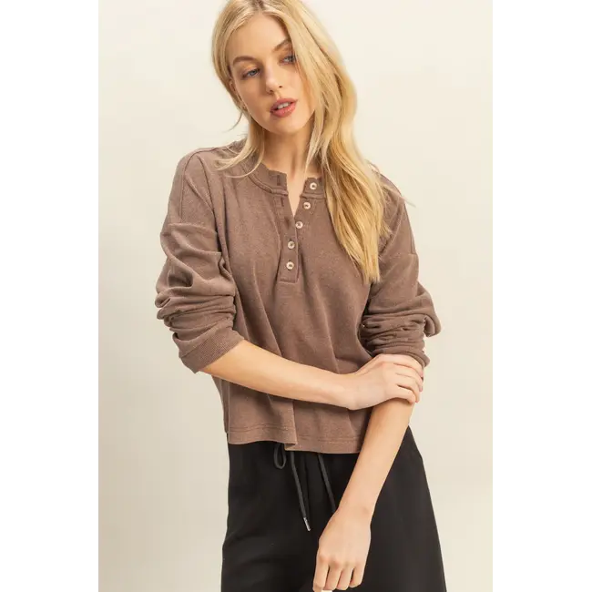 HYFVE HYFVE Mineral Washed Long-Sleeve Henley Top (HF25E806)