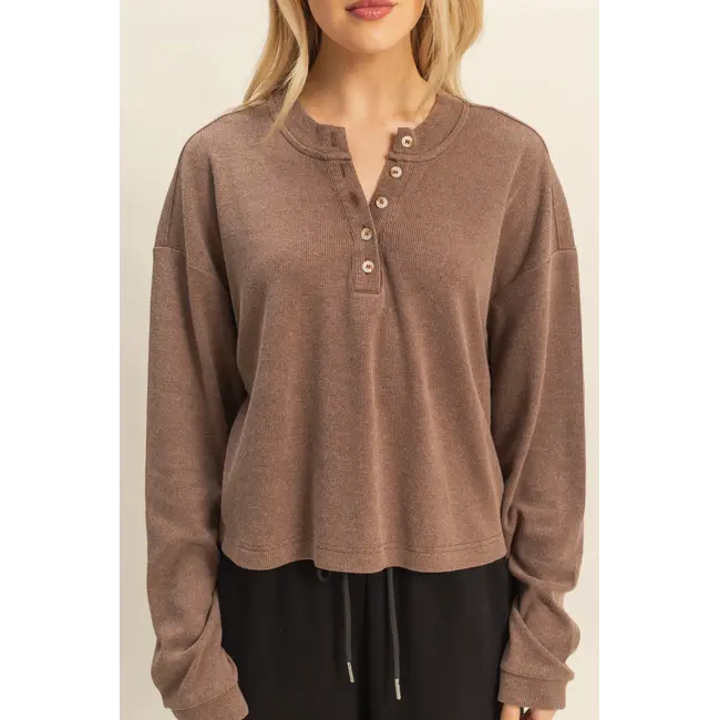 HYFVE HYFVE Mineral Washed Long-Sleeve Henley Top (HF25E806)