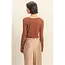 Double Zero Double Zero Cropped V-Neck Long Sleeve Top (DZ25E544)