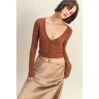 Double Zero Double Zero Cropped V-Neck Long Sleeve Top (DZ25E544)