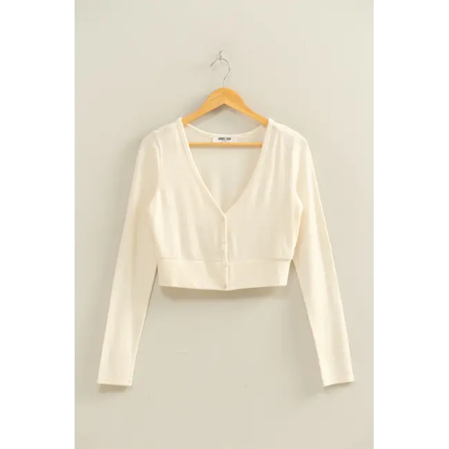 Double Zero Double Zero Cropped V-Neck Long Sleeve Top (DZ25E544)