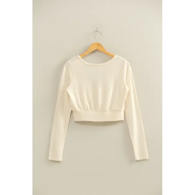 Double Zero Double Zero Cropped V-Neck Long Sleeve Top (DZ25E544)