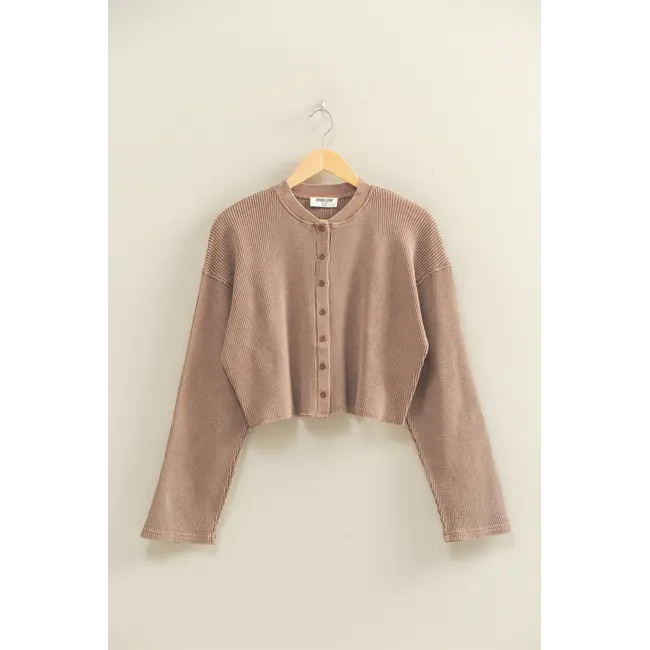 Double Zero Double Zero Thermal Button Down Crop LS Tee  (DZ25E552)