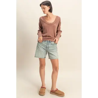 Double Zero Doubel Zero Scoop Neck Waffle LS Top (DZ25E685)