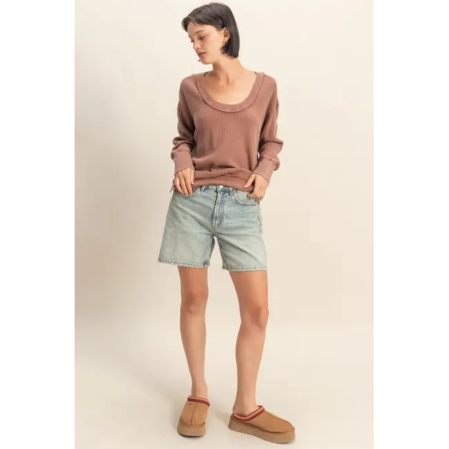 Double Zero Double Zero Scoop Neck Waffle LS Top (DZ25E685)