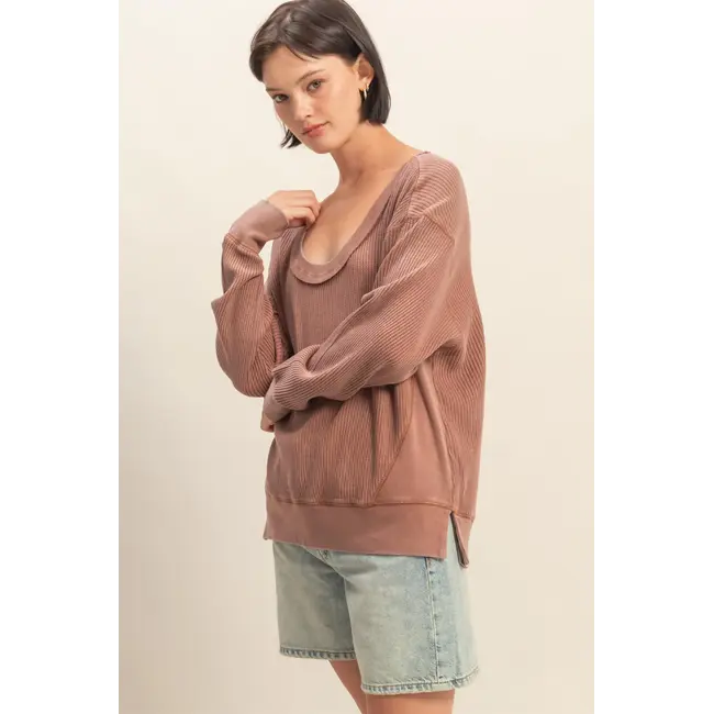 Double Zero Double Zero Scoop Neck Waffle LS Top (DZ25E685)