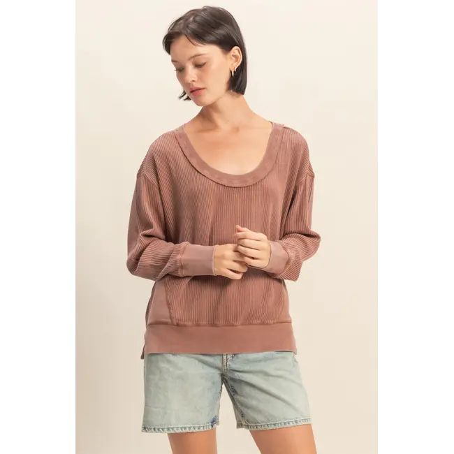 Double Zero Double Zero Scoop Neck Waffle LS Top (DZ25E685)