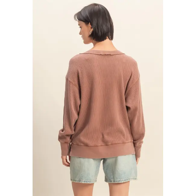 Double Zero Double Zero Scoop Neck Waffle LS Top (DZ25E685)