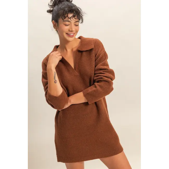 Double Zero Double Zero Polo Long Sleeve Sweater Dress (DZ25E838)
