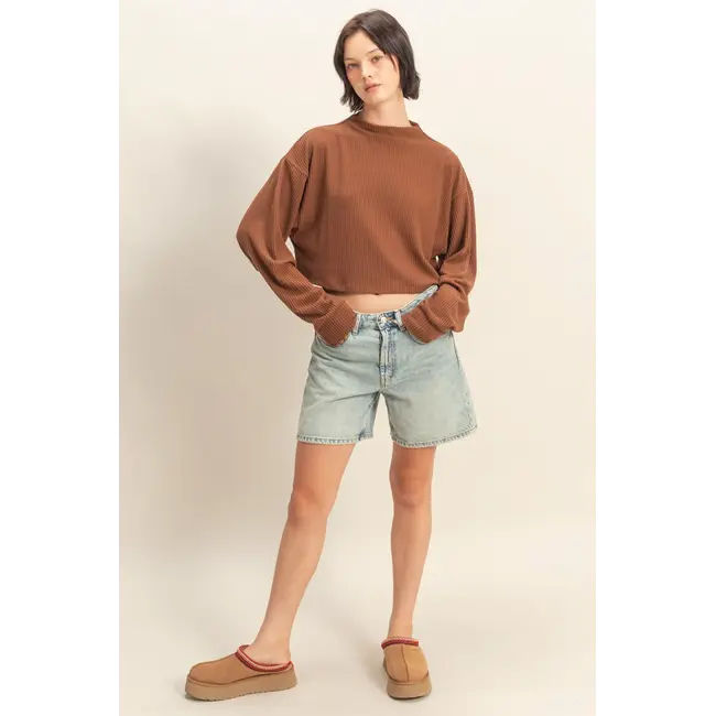 Double Zero Double Zero Cropped High Neck Ribbed Top (DZ25F016)