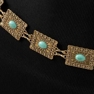 Fame Western Style Concho Rectangle Chain Belt (MML9244)