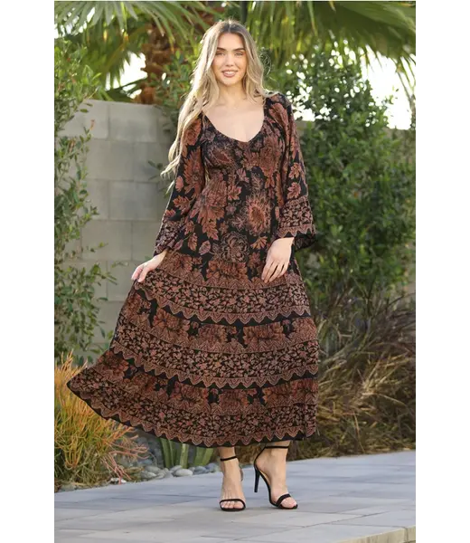 Angie Angie Smocked Bust Bell Sleeve Maxi Dress (C4G72)