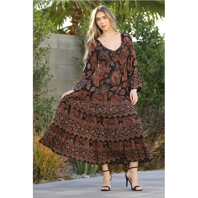 Angie Angie Smocked Bust Bell Sleeve Maxi Dress (C4G72)
