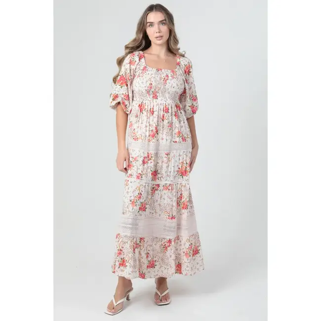 Angie Angie Smocked Bust Maxi w/ Crochet(C4G80)