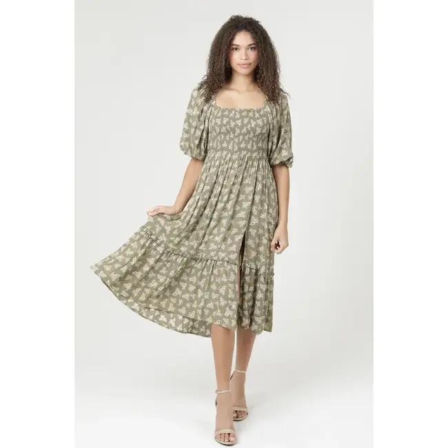 Angie Angie LS Slit Smocked Maxi Dress(C4K53)