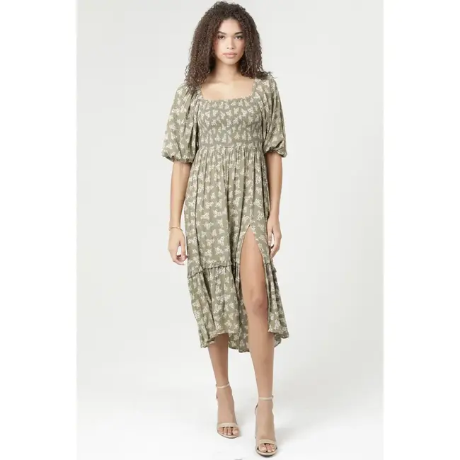 Angie Angie LS Slit Smocked Maxi Dress(C4K53)