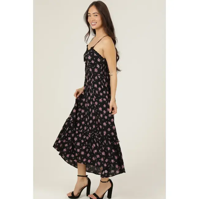 Angie V Cut Maxi Dress w/ Lace Detail (C4H45)