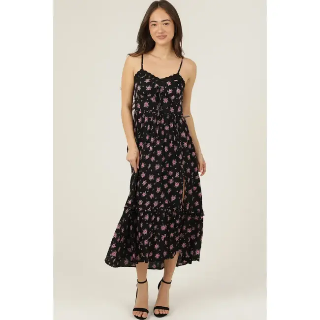 Angie V Cut Maxi Dress w/ Lace Detail (C4H45)