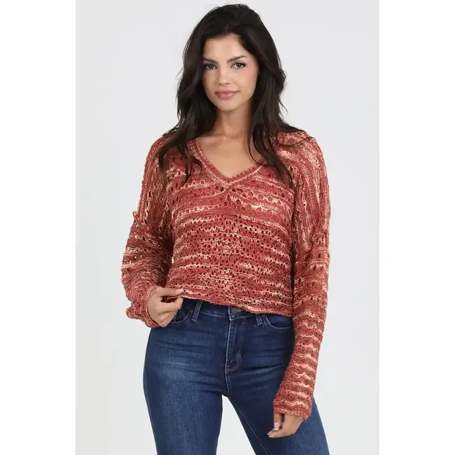 Angie Angie Open Knit Pullover V-Neck (XHS52)