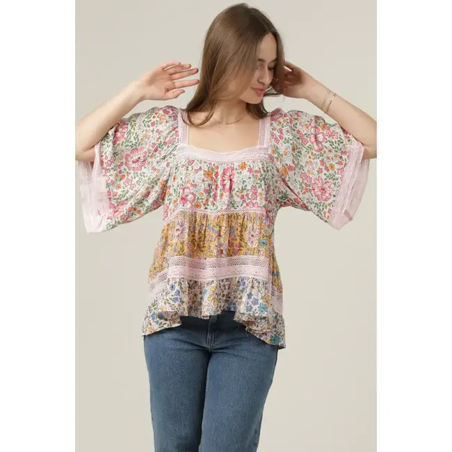 Angie Crochet Trim Top (C2D59)