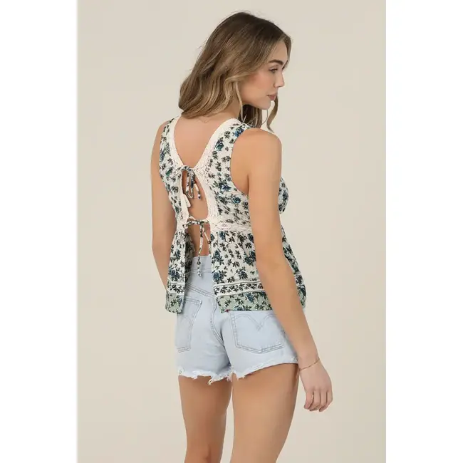 Multi Tie Back Lace Trim Top (C2D12)