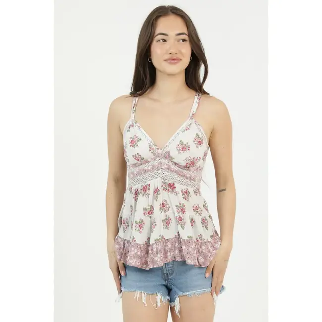 Angie Angie Vneck Tank w/Lace (C2E81)