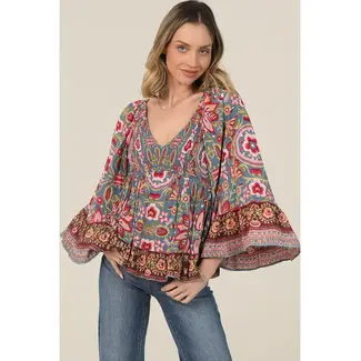 Angie Angie Bell Slv Smocked Top (C2584)