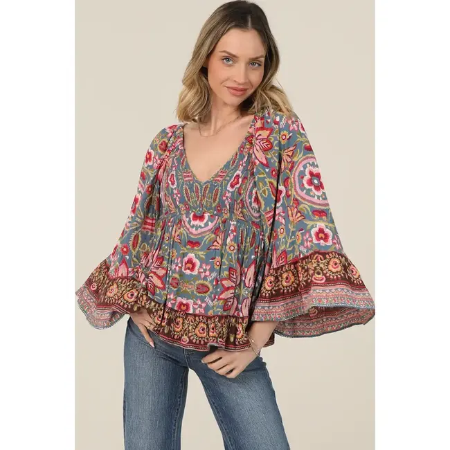 Angie Angie Bell Slv Smocked Top (C2584)