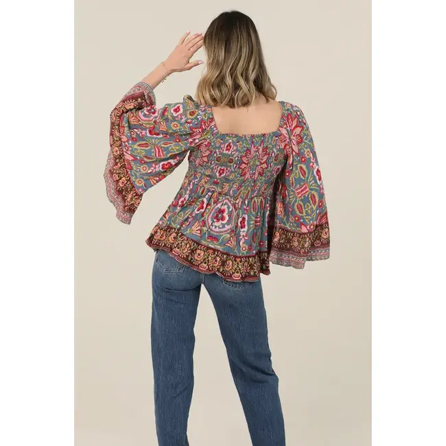 Angie Angie Bell Slv Smocked Top (C2584)