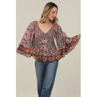 Angie Angie Bell Slv Smocked Top (C2584)