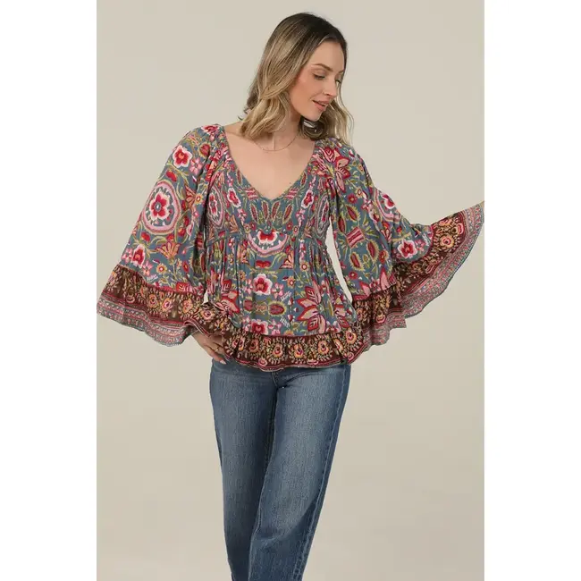 Angie Angie Bell Slv Smocked Top (C2584)