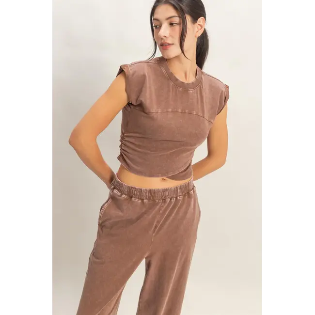 Double Zero Rolled Sleeve Wrap-Front Crop Top and Jogger Set (DZ26A172)