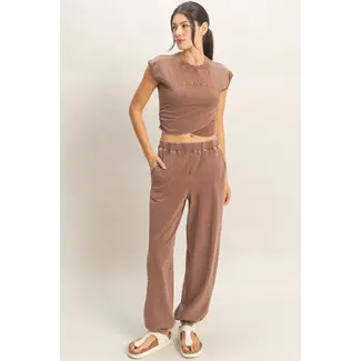 Double Zero Double Zero Rolled Sleeve Wrap-Front Crop Top and Jogger Set (DZ26A172)