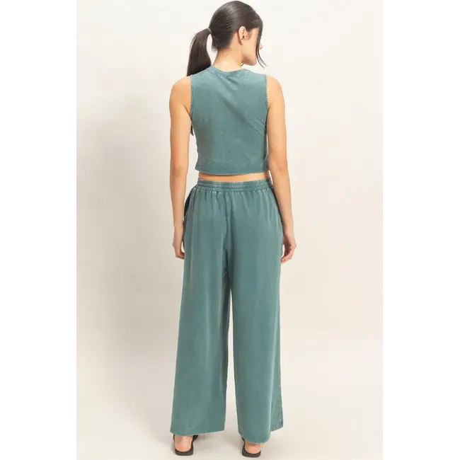 Double Zero Double Zero Mineral Washed Sleeveless Top & Wide Leg Pants (DZ26A371)